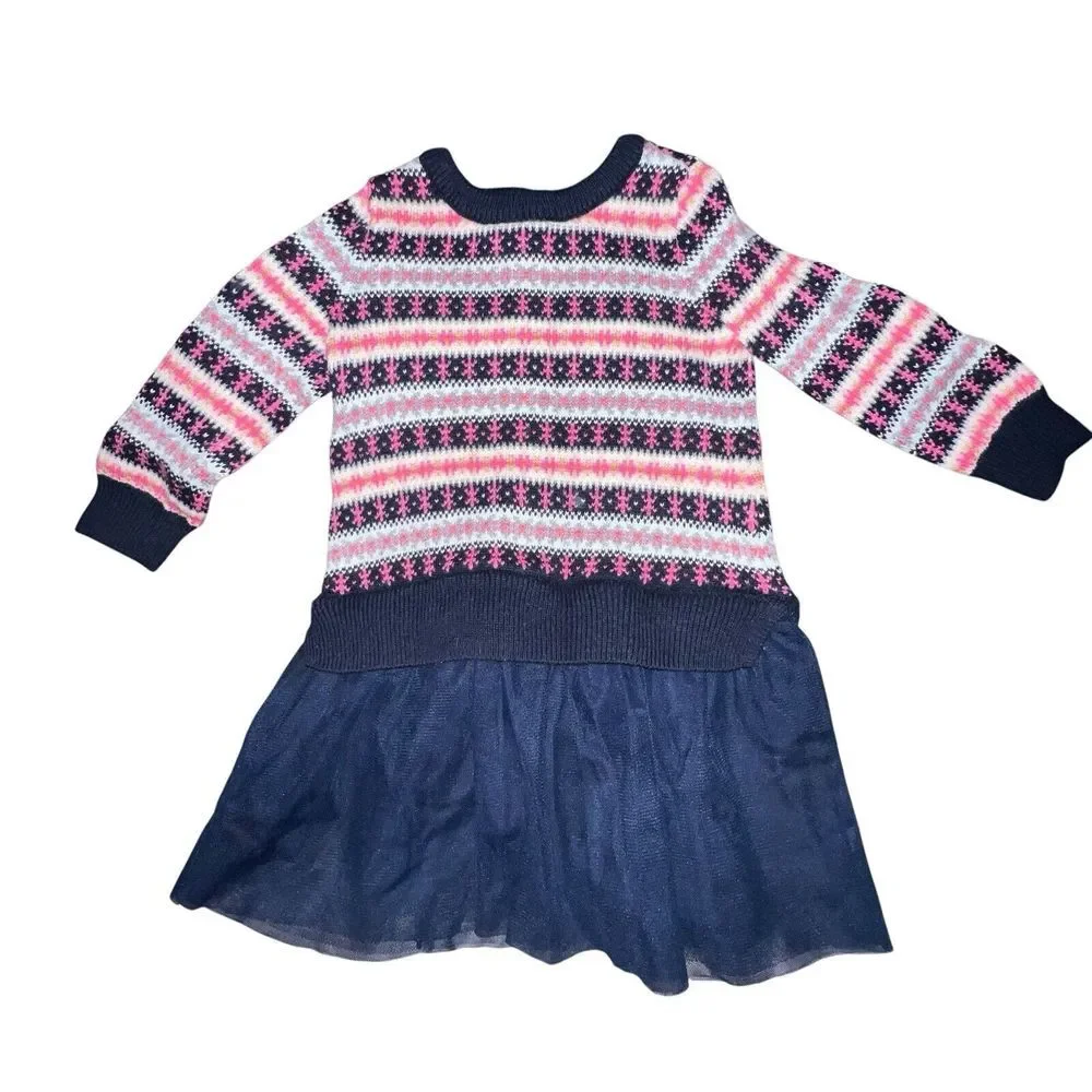 Baby Gap Girl 18-24M Wool Blend Sweater Dress Long‎ Sleeve Navy Blue Fair isle